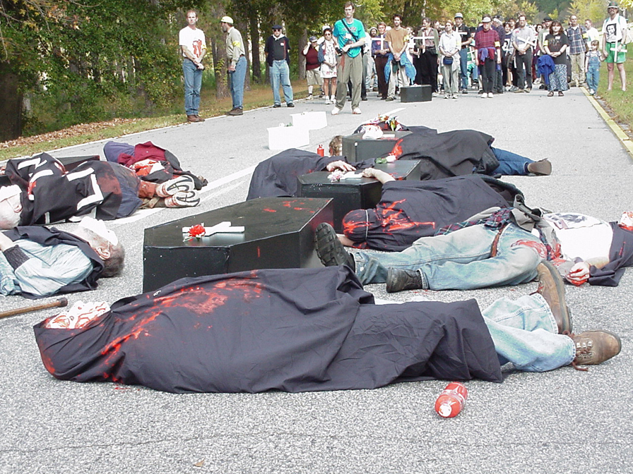 corpses on road crowd